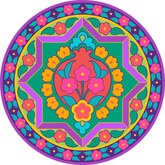 Turkish floral motifs colorful mandala