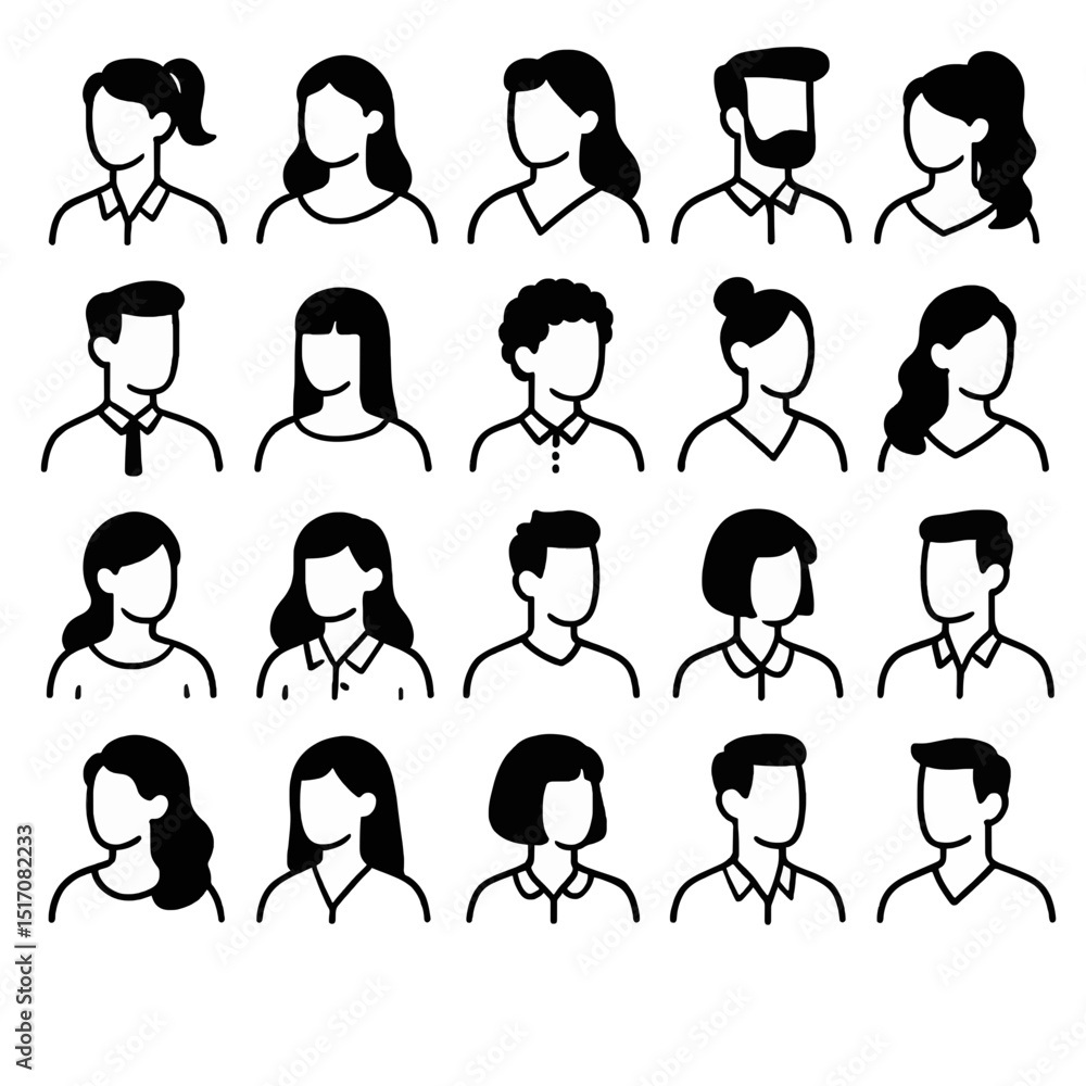 Aufkleber set of avatar icons outline simple set of user profile image collection for ui mobile male and femal