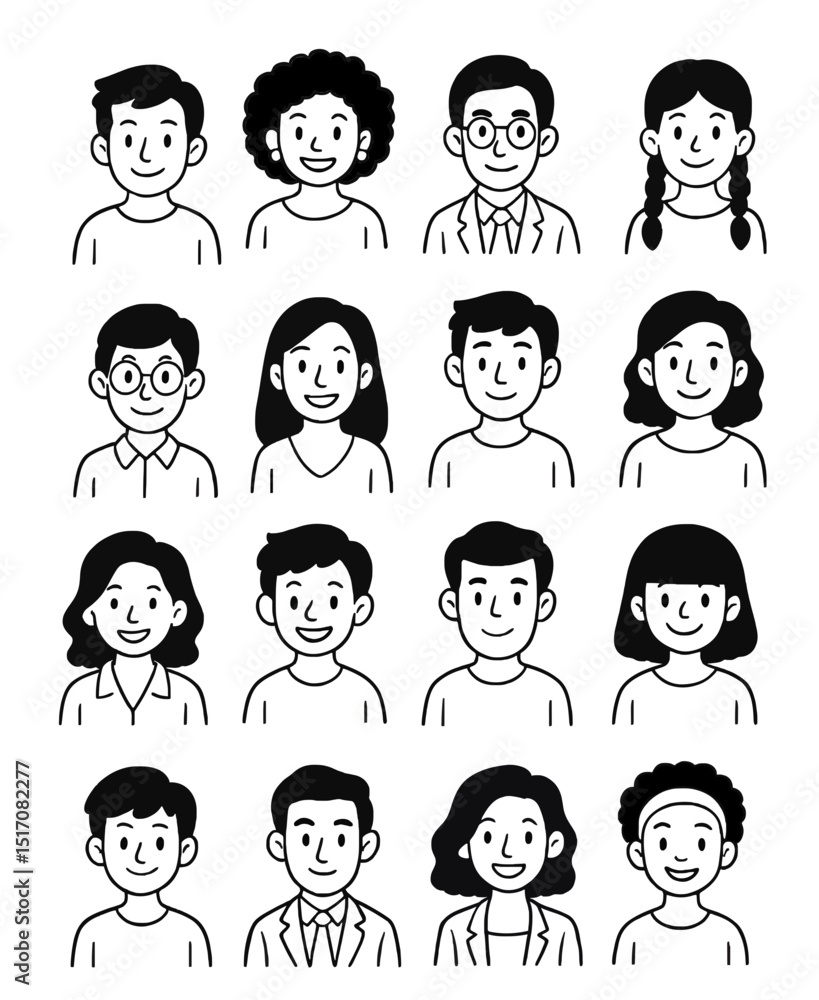 Poster cute avatar icons profile picture user perfect for mobile web character set of cartoon image collect