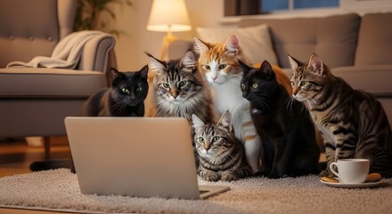 cats looking at laptop