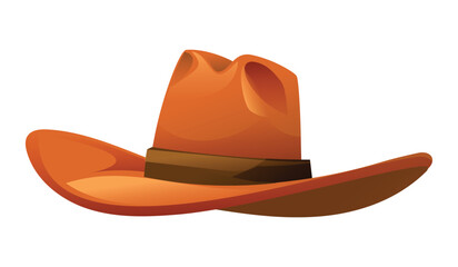 Cowboy hat with wide curled brim and sharp crown shape. Vector cartoon illustration