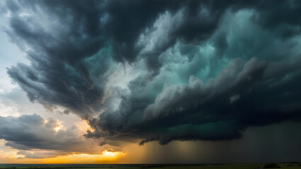 Fototapeta premium Dramatic Storm Cloudscape A Breathtaking Sunset Over a Powerful Thunderstorm