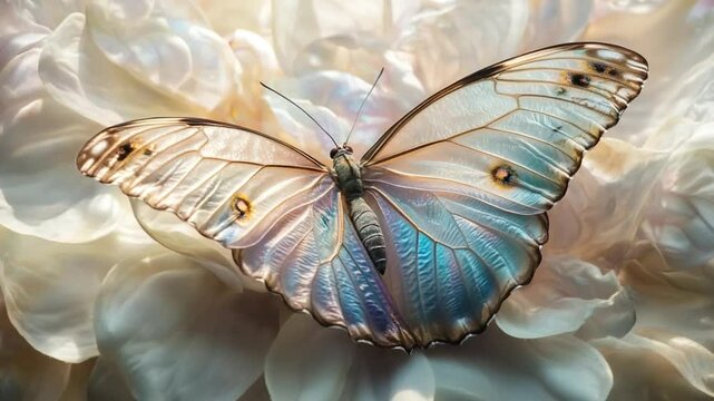 Glasswing Butterfly on White Flower