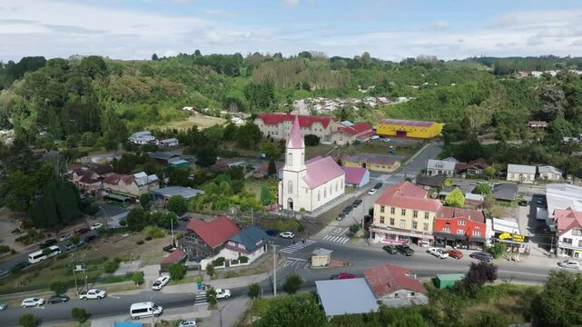 Aerial view historic church with san agustin parish puerto octay