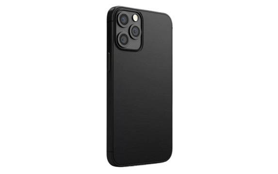 Matte black smartphone with clean edges showcasing minimalist modern technology design isolated on transparent background PNG
