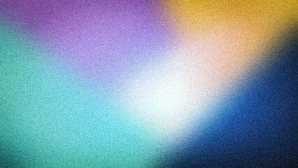 Dynamic abstract 4K background blending purple, gold, teal, and blue hues with a radiant light and modern grainy texture, perfect for bold designs