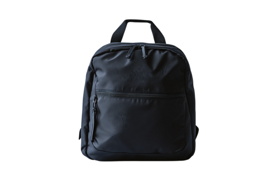 Sleek black backpack featuring clean lines and minimalist style for practical carrying isolated on transparent background PNG