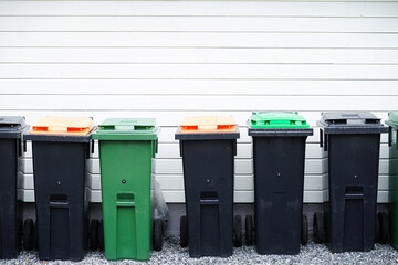 Waste Sorting and Recycling Bins..Recycling and separate waste collection concept.