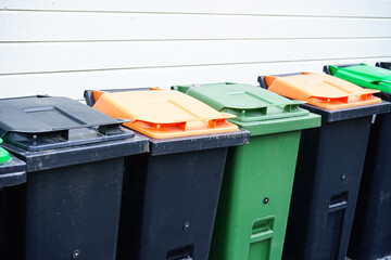 Waste Sorting and Recycling Bins..Recycling and separate waste collection concept.