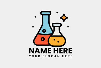 Colorful chemistry beakers with liquids representing scientific experimentation and educational laboratory work. Science and Education concept