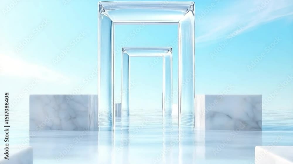 Aufkleber transparent gateway to serenity: architectural marvel of clear, reflective glass structures form a m