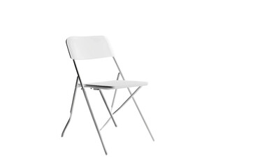 Modern minimalist white folding chair featuring sleek and simple design for versatile seating isolated on transparent background PNG