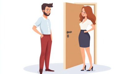 Naklejka premium Friendly Encounter Between Two Colleagues at Office Doorway