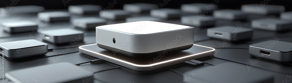 Poster a sleek, modern device surrounded by various electronic components, showcasing the intricacies of te