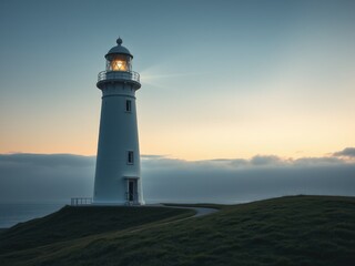 Lighthouse Beam at Tranquil Dusk or Dawn