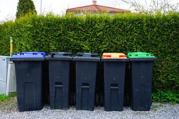Waste Sorting and Recycling Bins..Recycling and separate waste collection concept.