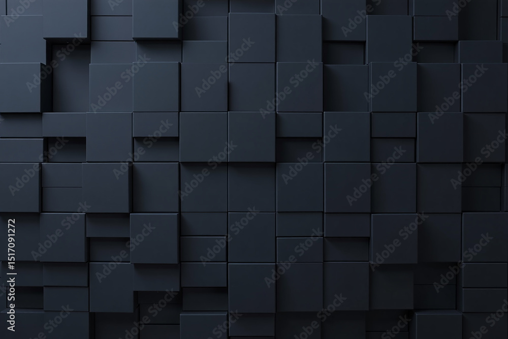 Wall mural abstract dark blue 3d cube block pattern with modern geometric texture and shadows