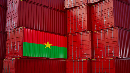 Cargo shipping container with burkina faso flag, shipping and freight transportation of burkina faso concept.