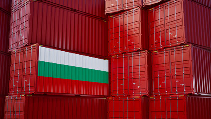Cargo shipping container with bulgaria flag, shipping and freight transportation of bulgaria concept.