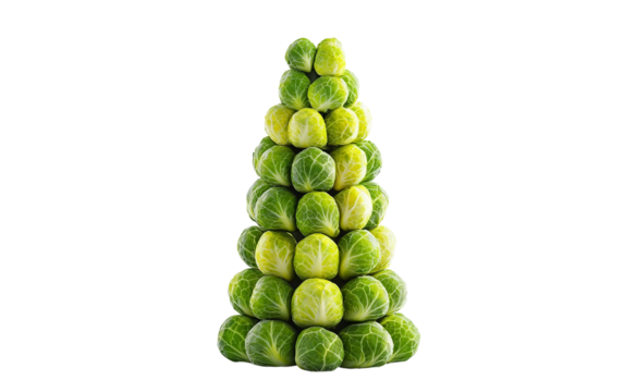 Futuristic concept featuring stacked Brussels sprouts in an abstract artistic form isolated on transparent background PNG