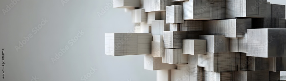 Poster a close-up view of abstract geometric blocks arranged in an artistic pattern, showcasing depth and t