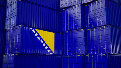 Cargo shipping container with bosnia and herzegovina flag, shipping and freight transportation of bosnia and herzegovina concept.