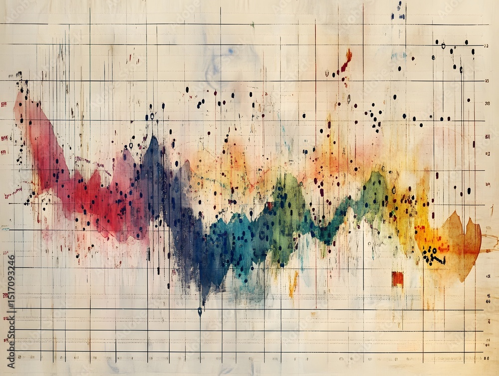 Poster vibrant watercolor visualization showcasing a diverse range of data trends and patterns