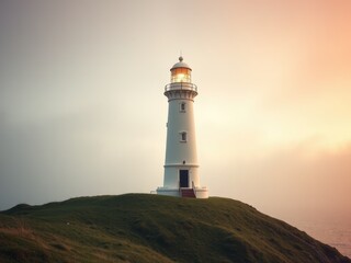 Lighthouse Beam at Tranquil Dusk or Dawn
