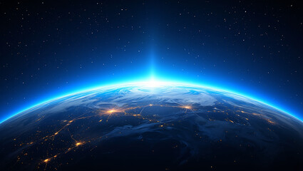 Obraz premium Stunning earth view from space capturing bright sunlight over a beautiful blue planet