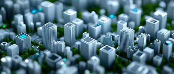 Obraz premium Futuristic AI Analyzing Urban Areas for Energy Efficiency and Carbon Footprint Reduction, Concept of Smart City Technology with Copy Space for Text