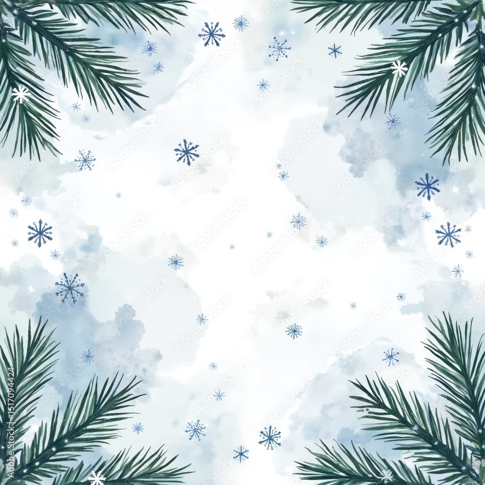 Aufkleber seamless watercolor pattern with snowflakes pine branches. winter theme background with simple textu