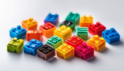 Obraz premium colorful plastic connectors arranged on a white surface showcasing vibrant creativity and design