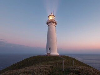 Lighthouse Beam at Tranquil Dusk or Dawn