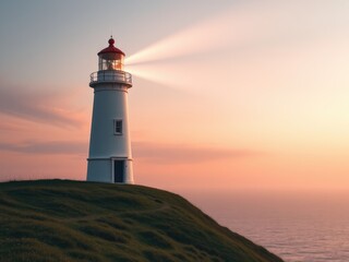 Lighthouse Beam at Tranquil Dusk or Dawn