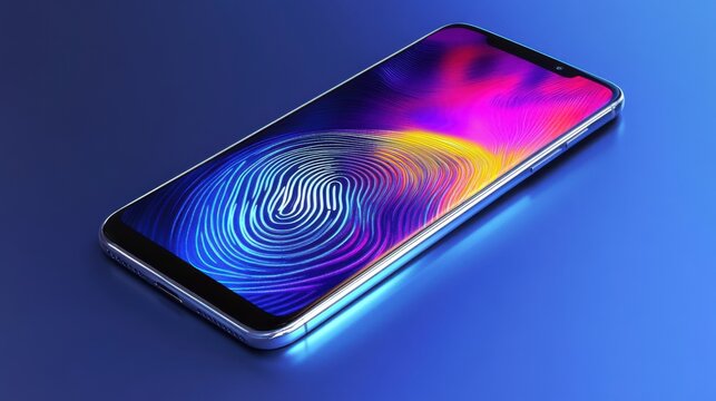 Modern Smartphone with Abstract Fingerprint Design Display  High-Tech Device Futuristic Wallpaper