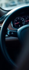 close up of a steering wheel of a car