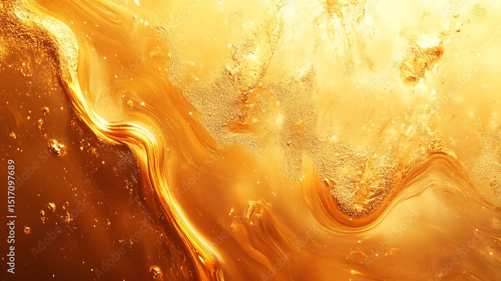 Poster abstract golden waves with shimmering light and sparkles, creating a luxurious and elegant feel