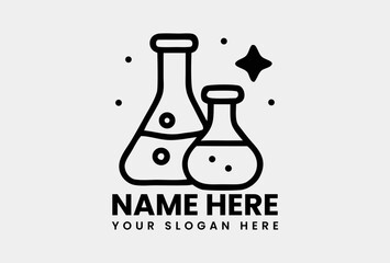 Chemical laboratory flasks containing various liquid solutions and reactions. Science education concept