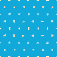 Abstract flower vector wallpaper illustration. Retro star motif seamlessly pattern in blue, yellow, orange and green.