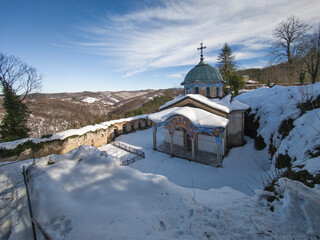 Winter view of Sokolski Monastery, Bulgaria