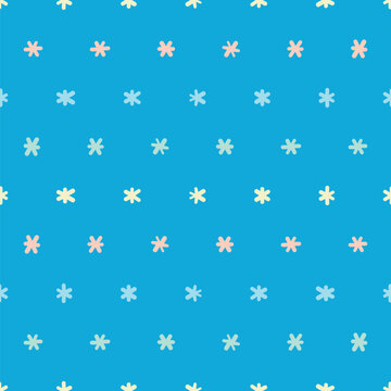 Abstract flower vector wallpaper illustration. Retro star motif seamlessly pattern in blue, yellow, orange and green.