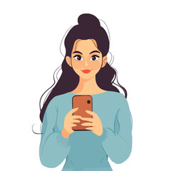 Professional Woman Using Smartphone Vector Illustration Isolated on White Background