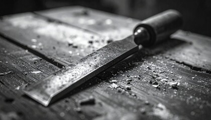 Close Up Of A Chisel On A Wooden Workshop Bench