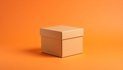 Image of a simple, minimalist tan cardboard box on an orange background. 