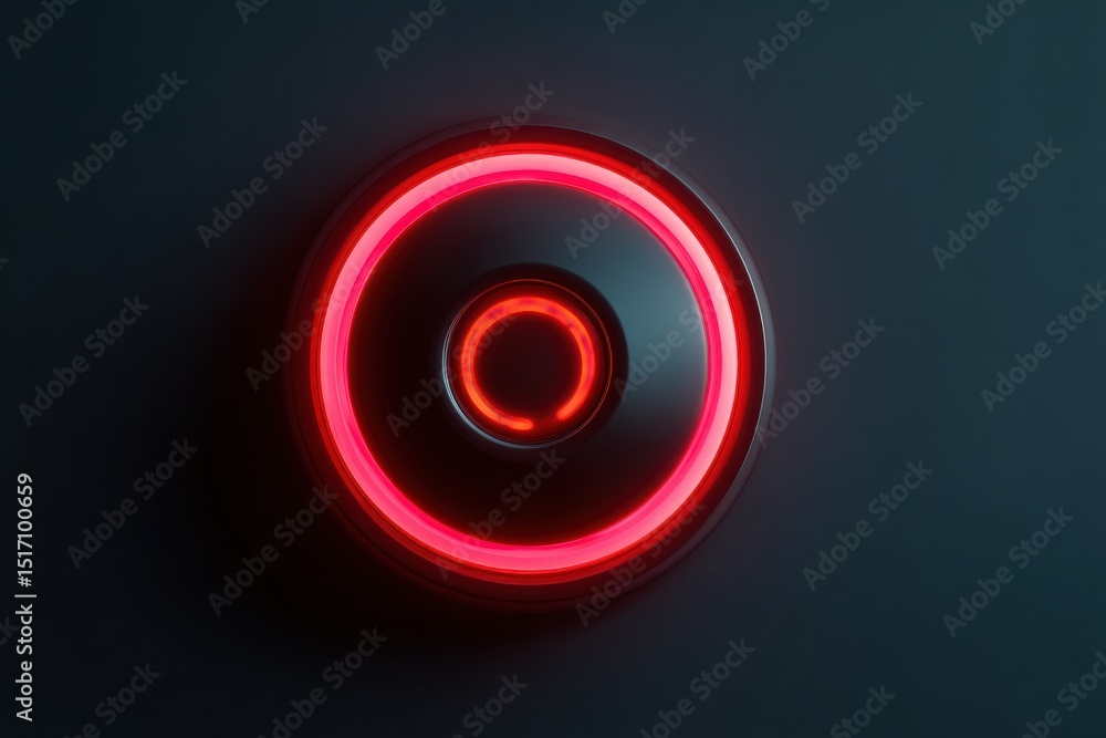Aufkleber Ominous Glowing Reset Button Situated on a Clean Surface With a Dark Background and Subtle Reflections Enhancing Its Appearance