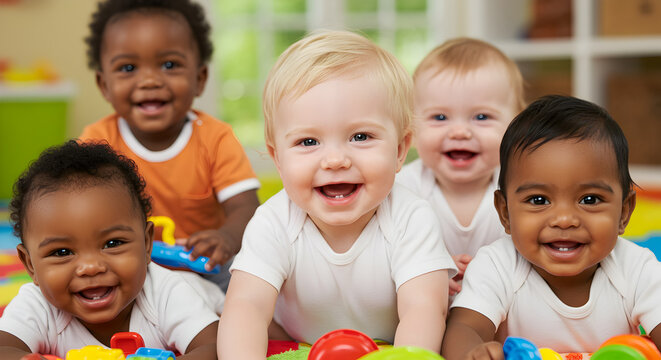 Happy Multiethnic Babies in a Playgroup