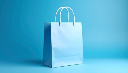 Paper shopping bag on blue background. Shopping sale delivery concept. 