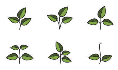 Set of plant and sprout in green colors. Spring, planting and nature design elements. Isolated vector images