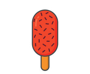 Fruity ice cream with chocolate sprinkles. Ice lolly, cold fruity dessert and summer food. Isolated vector image