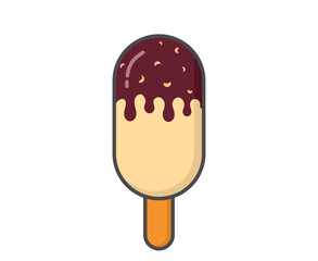 Ice cream with chocolate dessert sauce and nuts. Cold dessert and summer food. Isolated vector image